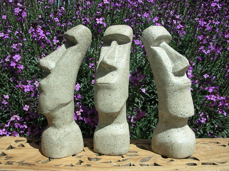Items similar to Trio Easter Island Moai tiki Sculptures, terrazzo
