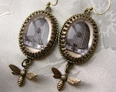 Medieval Beehive Earrings with Bee Drop