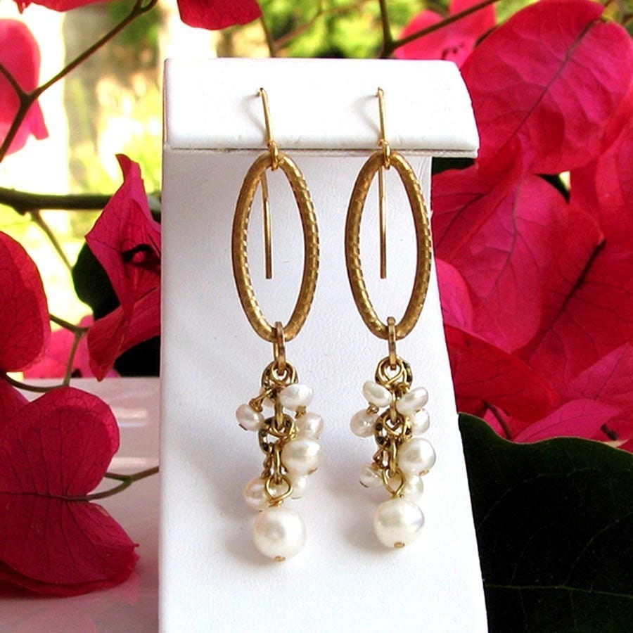 ELISE Bijoux Romantique White Pearl 14k Gold Vermeil Earrings