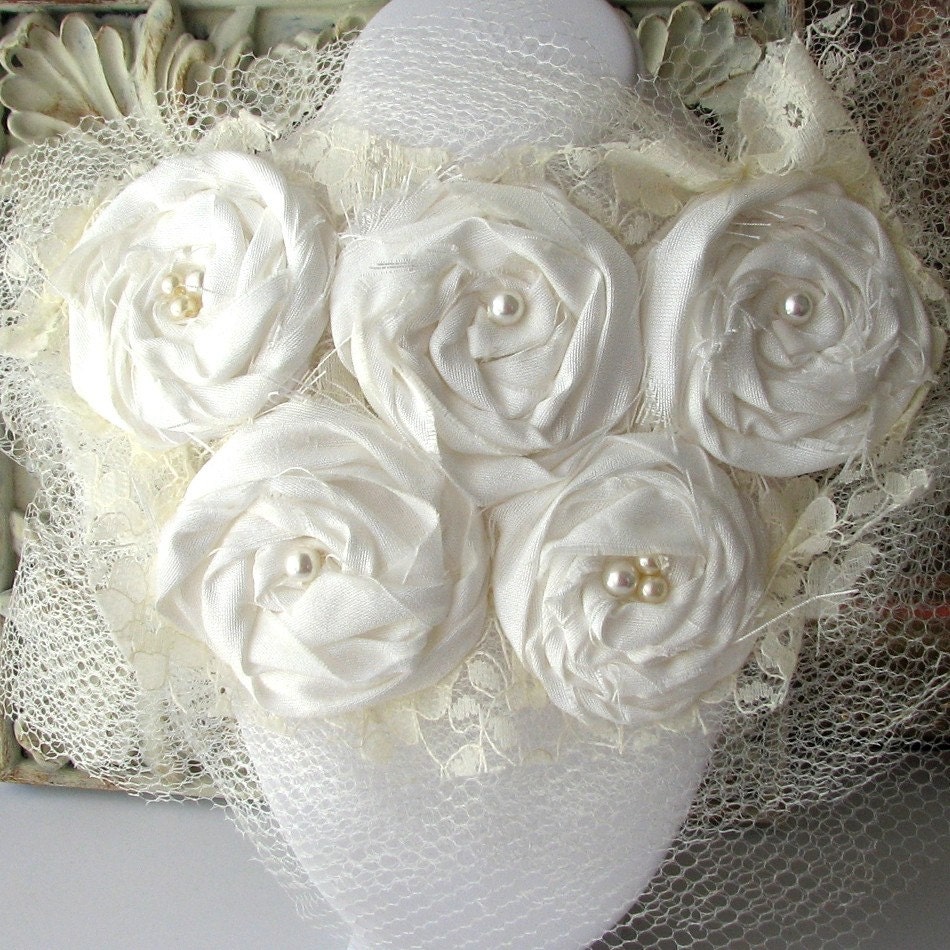 SIA Bridal Luxe Ivory Flora Fabric with Ivory and Cream Tulle Bib Boho Chic Necklace