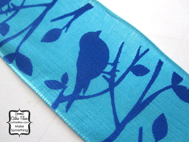 Bird Ribbon - Turquoise and Royal Blue - 5 yards - 1.5 inches wide - wired edge