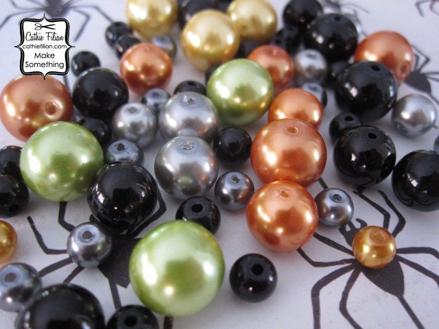 Pearls - HALLOWEEN Mix - For Embellishing - black orange grey lime gold smoke