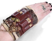 Steampunk Cuff SALE --------- Industrial LEATHeR Pockets 3D Wrist Cuff POCKETS VIALS - Vintage Gears More - Steampunk Clothing by edmdesigns - edmdesigns