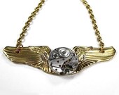 Steampunk Jewelry Necklace Vintage Watch Brass Aviator Military Wings ORIGINAL Design Statement SO COOL - Steampunk Jewelry by edmdesigns