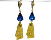 Steampunk Jewelry Earrings Gold Watch Parts ENGRAVINGS SAPPHIRE Glass Weddings Anniversary EXQUISITE - Steampunk Jewelry by edmdesigns