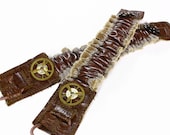 Steampunk Shirt Garters - Sleeve Garter Brown Leather Mesh Brass Clock Gears Spinning Parts ROCKER Garter - Steampunk Clothing by edmdesigns
