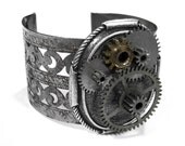 Steampunk Cuff Vintage Gun Metal GEAR WORKS Adjustable Wide Lattice Cuff Bracelet BOLD Statement Piece - Steampunk Jewelry by edmdesigns