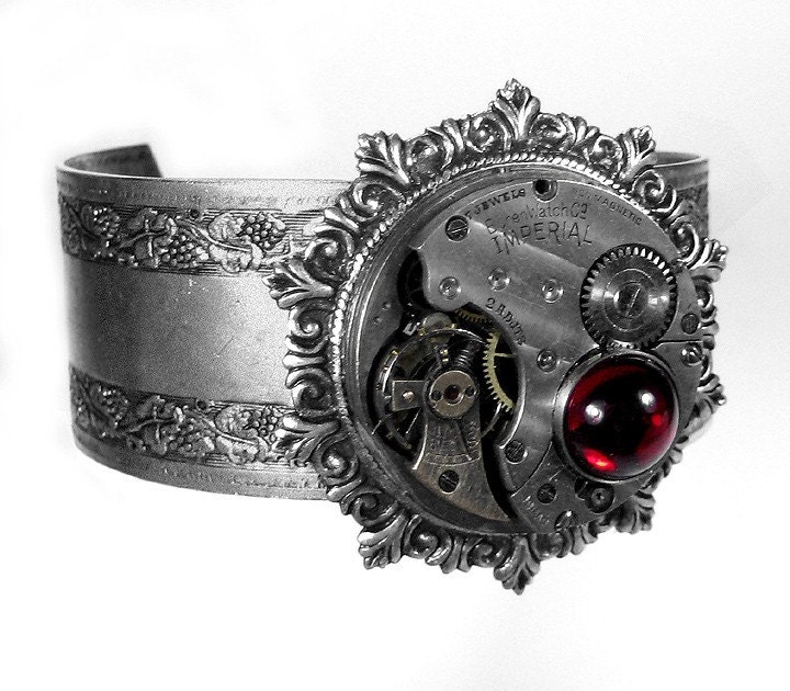 Steampunk Cuff Bracelet Vintage Womens Adjustable Cuff Bracelet Pocket Watch Wedding Anniversary LAST ONE - Steampunk Jewelry by edmdesigns