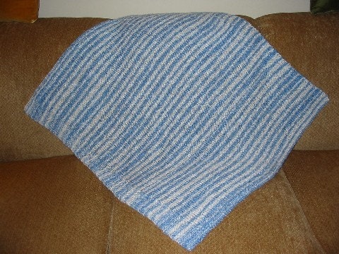Blue and White Striped Knitted Blanket for Baby