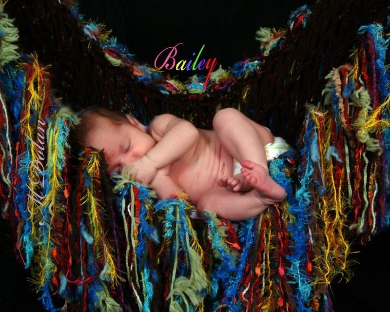 Fringe Baby Blanket Hammock Sling Photography Prop. Long, Multicolor Tassels ('Calico' or You Choose Colors)