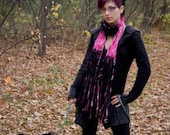 Punk Scarf Rocker Babe Hot Pink and Black and Pink Fringe Ribbon Scarf for Girls or Women