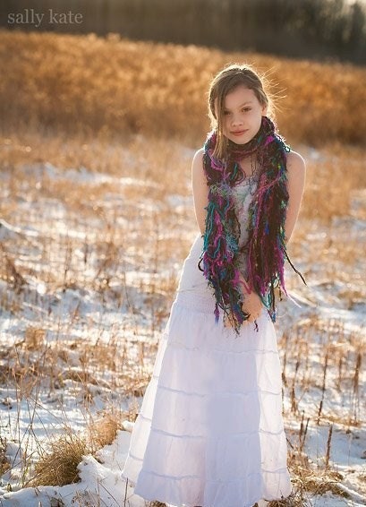 Scarf Girls Photo Prop, Portrait Photography Prop with Jewel Tones, Fringe O Rama Black, Purple, Turquoise, Teal, Pink, Magenta