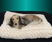 My Cloud or Yours - Rosettes Cuddle - Fur Bed for Dogs, Cats, Pets - Includes Embroidered Personalization- SMALL 17 x 20