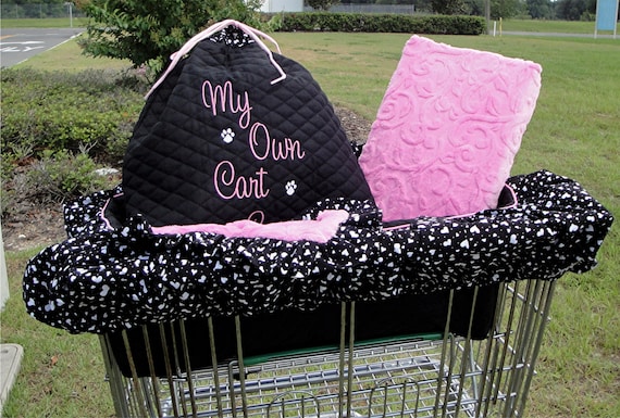 Shopping Cart Cover with Memory Foam Pad and Ruffled Blanket - Dogs - Pets - Custom Colors - Embroidery- Lampwork Bead Key Holder
