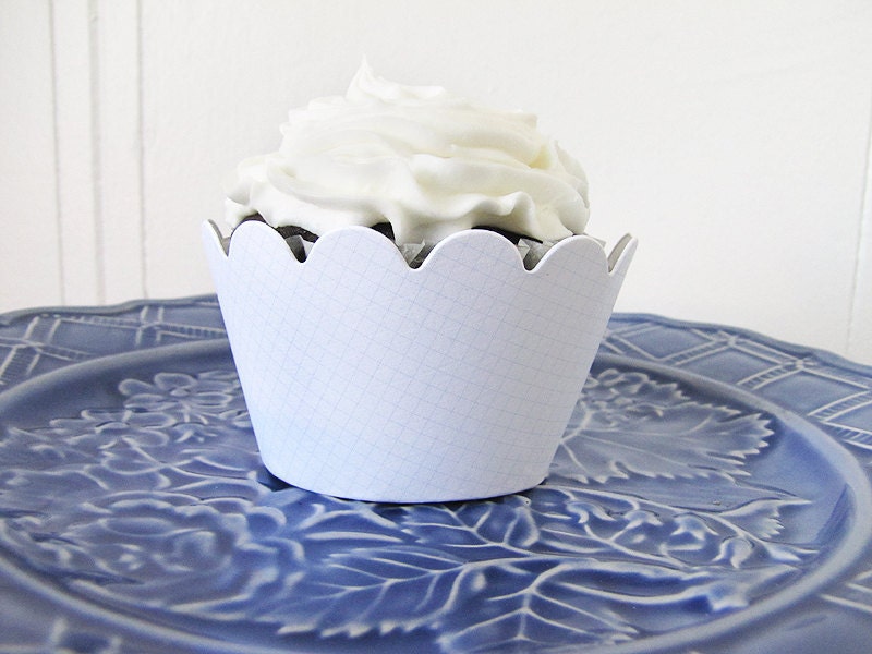 Blue Crosshatch Cupcake Wrappers