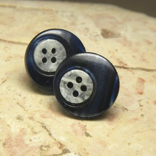 Vintage Button Recycled post earrings