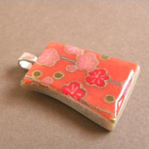 Half Price Pretty Blossoms Chiyogami and Polymer Clay Pendant