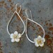 Plumeria Teardrop Sterling Silver Earrings, Hawaiian Frangipani, Mother of Pearl Carved Shell Flowers