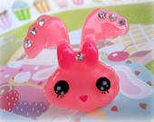 Big kawaii pink bunny ring with sweet bow and rhinestones