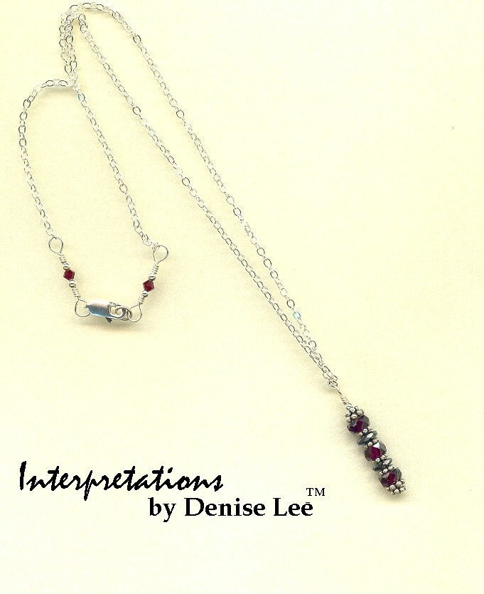 Garnet Hematite Rhodolite Garnet and Faceted Hematite Wire Wrapped Sterling Pendant Necklace