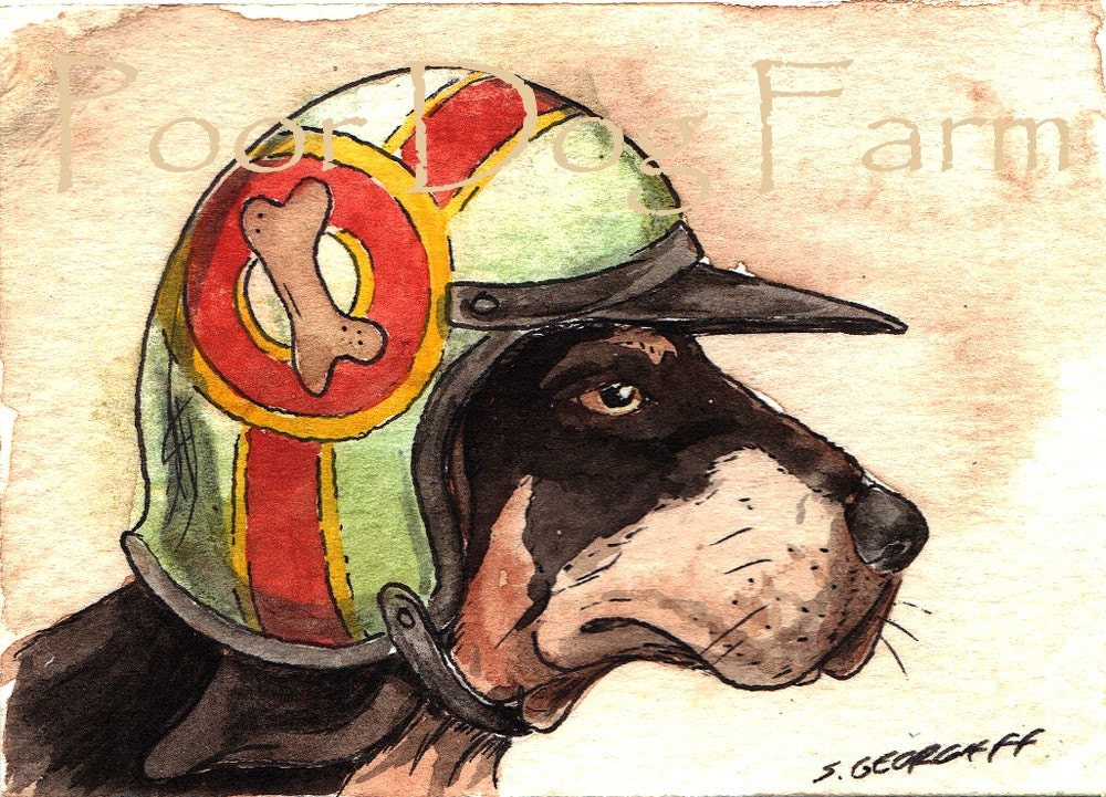 Hounds in Helmets n0. 2 - Original ACEO Painting