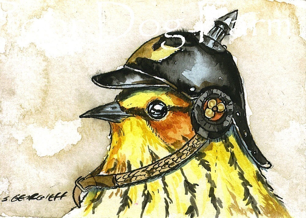 ACEO signed Print - Birds in Helmets n0. 3