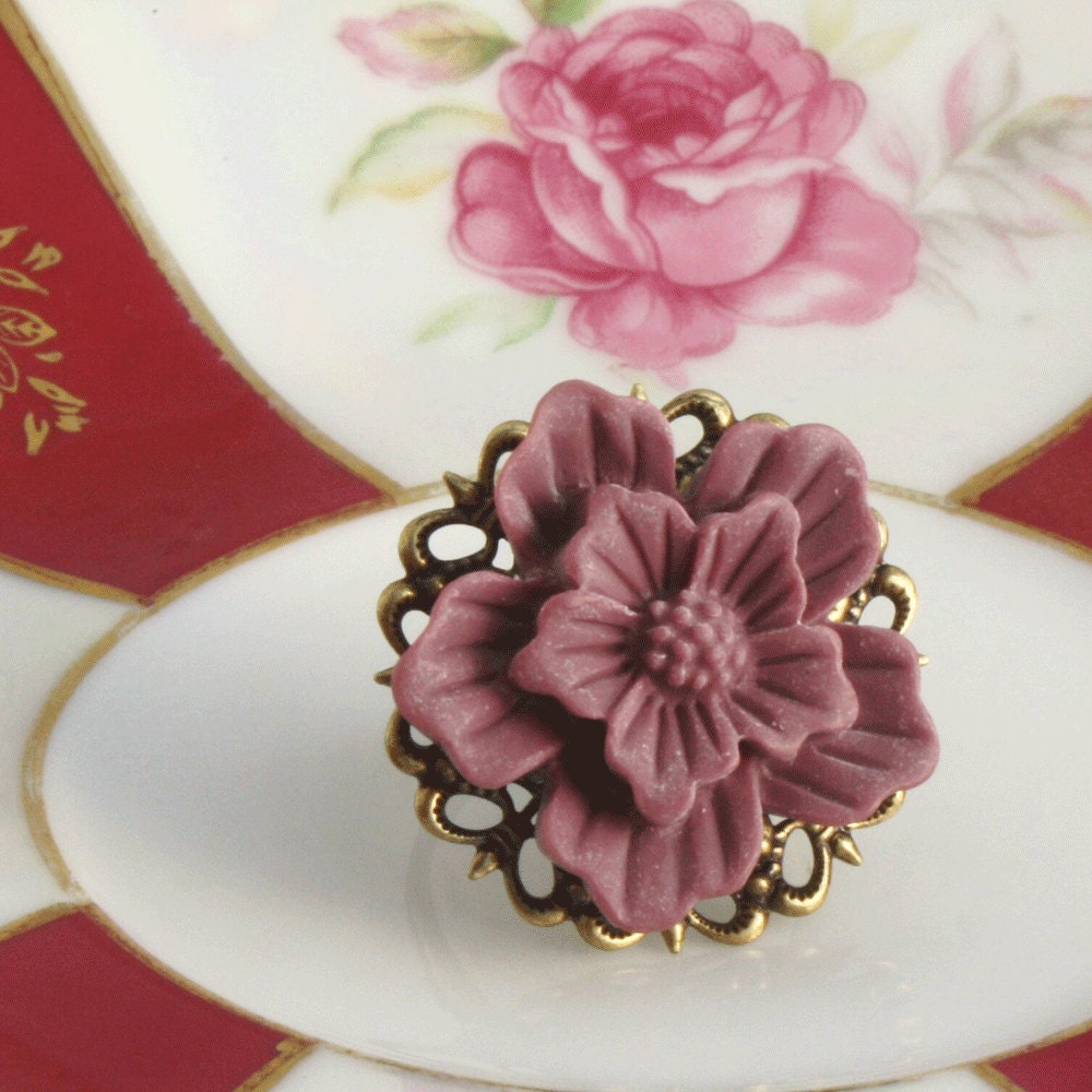 Cocktail Ring, Purple Flower Statement Ring, Plum Purple Novelty Ring, Statement Jewelry Ring, Cherry blossom, Flower Ring, Valentines Day