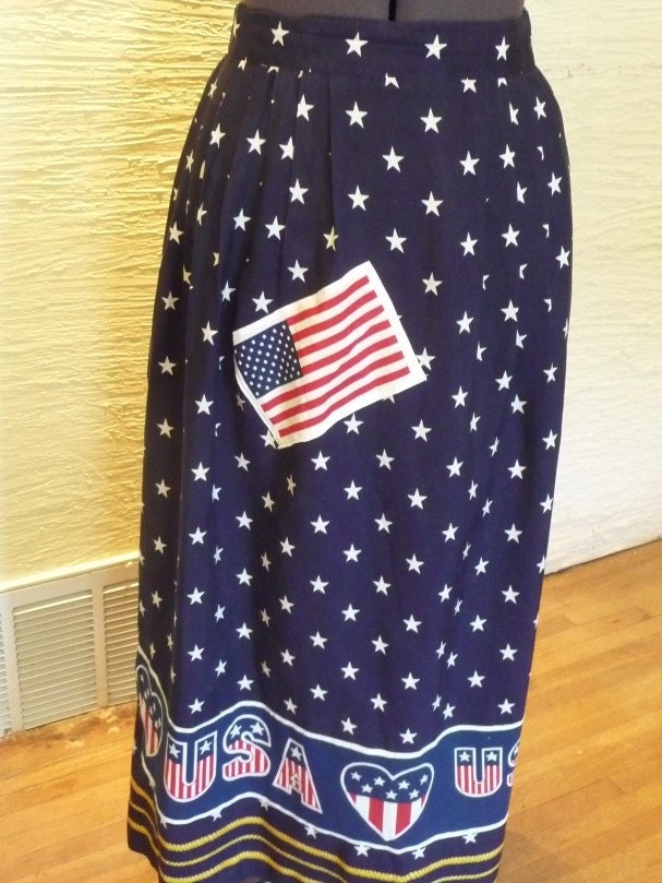 USA Skirt Upcycled Skirt in a Fourth Of July Theme Handmade Size 18 Unique Independence Day Long Skirt Unique Clothing