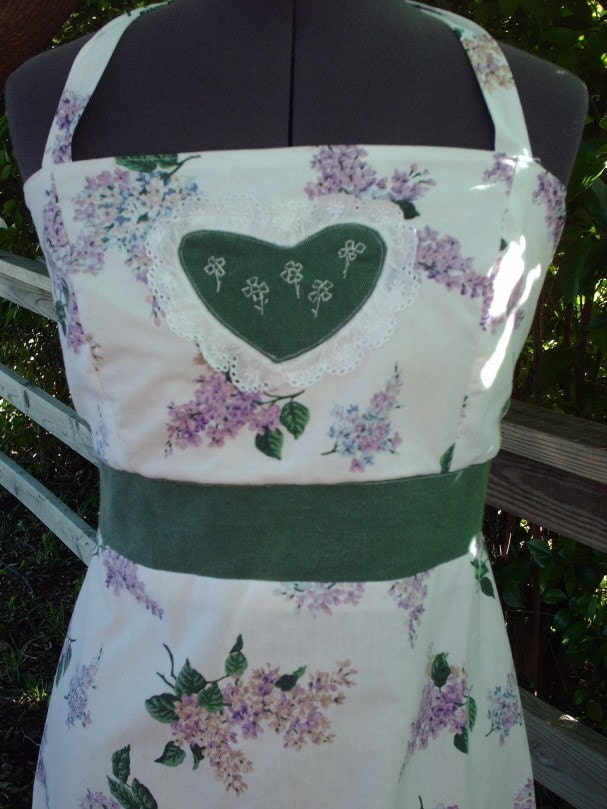 Long Dress Handmade Dress Hippie Lilac Flowers Dress Unique Clothing Apron Dress Pretty Heart Applique Eyelet Trim Boho Maxi Dress
