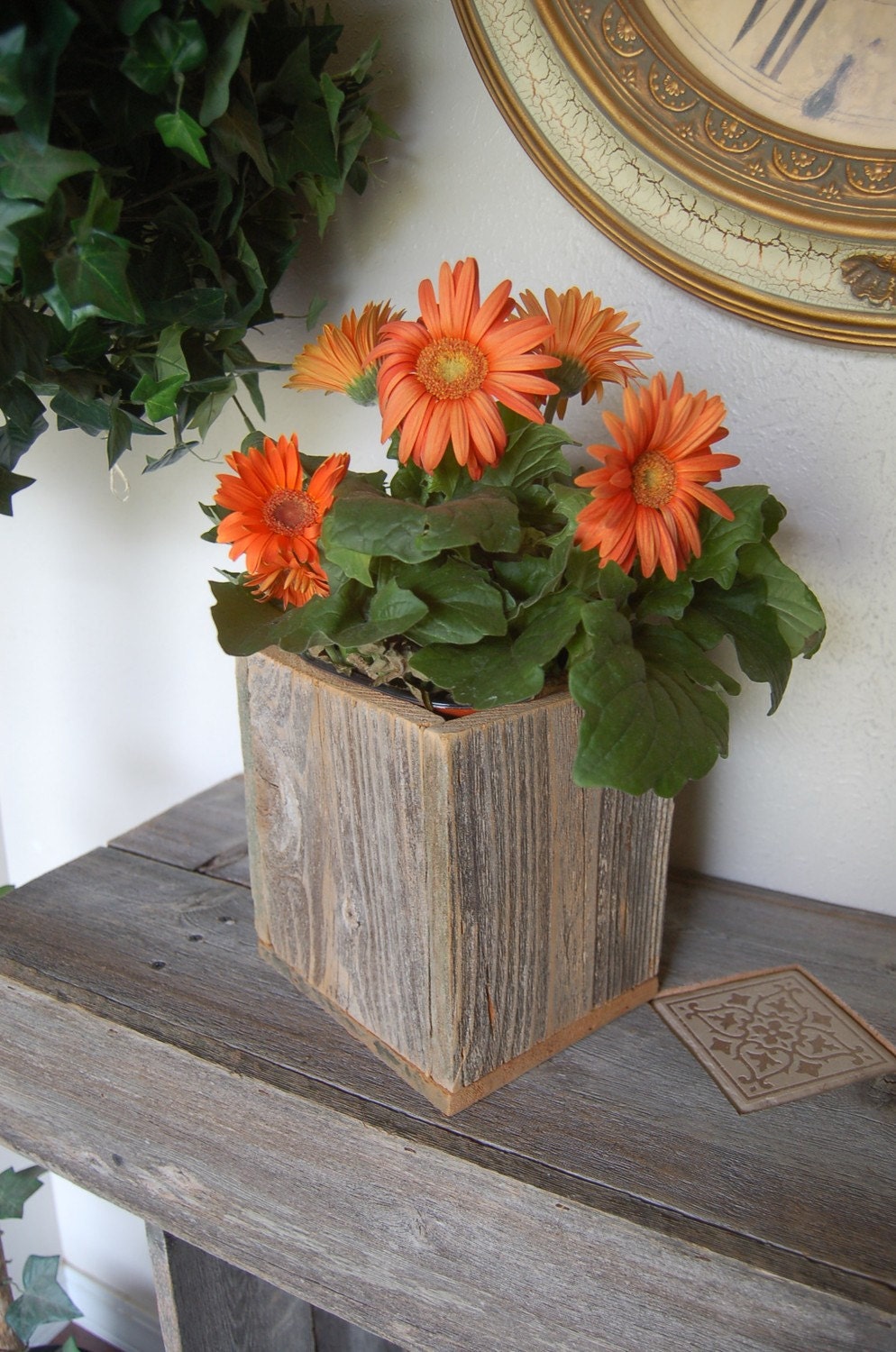 Rustic Flower Box Center Piece for Table.  Bucket, Vase, Arrangement, Woodland, Shabby, Chic, Spring, Garden, Outdoor Weddings Or Parties