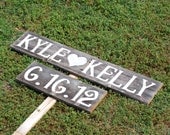 Names and Date Sign Wedding Signs LARGE FONT With A Stake. Reception Decorations Wooden SIgns Rustic Wedding Signs
