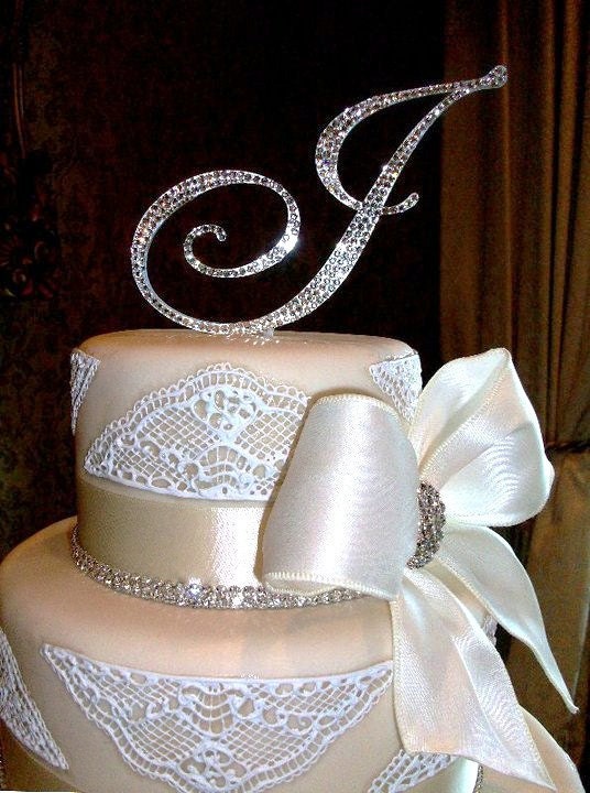 5" Swarovski Crystal Monogram Cake Topper ANY LETTER from the ALPHABET