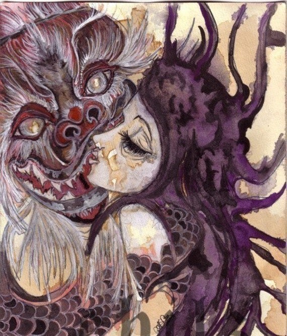 Dragon and Kiyo - transformation - Kiyohime - ebilz Art Print-  8 x10 inches