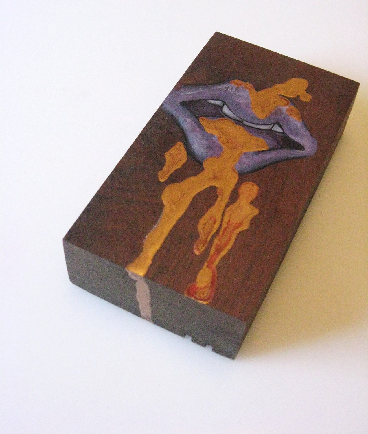 Gold lips- Midas Mouth - Pop erotica Contemporary Art - art work - 3x5 inches