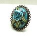 Jewelry Ring handmade turquoise polymer clay on filigree bronze base adjustable by Artefyk