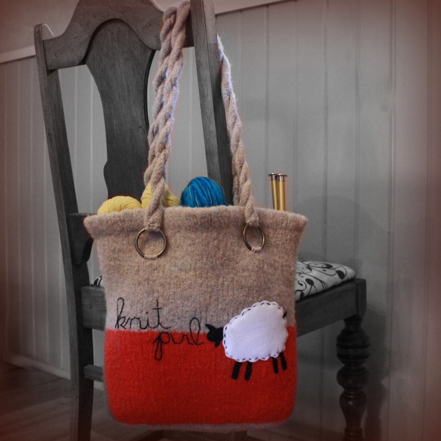 Knit Purl Knitting Project Bag (pdf pattern file)
