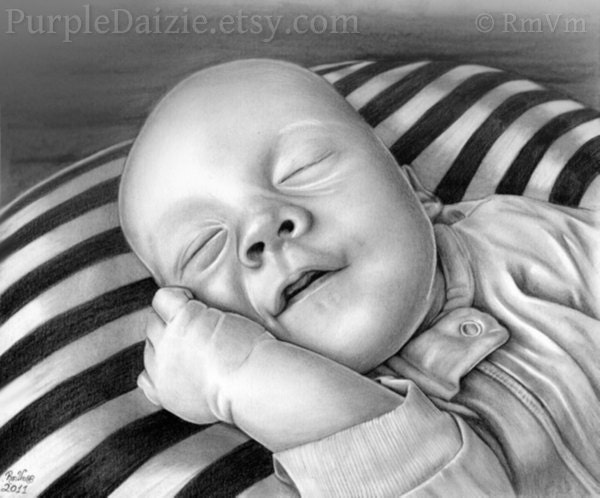 Portrait Pencil Graphite Drawing From Your Photo 9 x 12 in (22.86 x 30.48 cm) - Wedding, Pets, New Baby and More