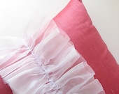 Ruffled Silk Pillow Cover 16 x 16 pink. white.