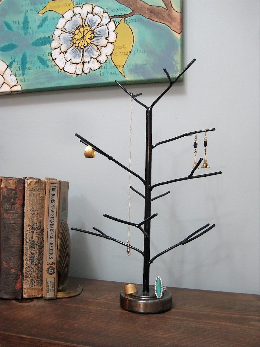 Ebony Tree. Handwelded recycled steel tree for jewelry, holiday ornaments, or decoration. Made to orde