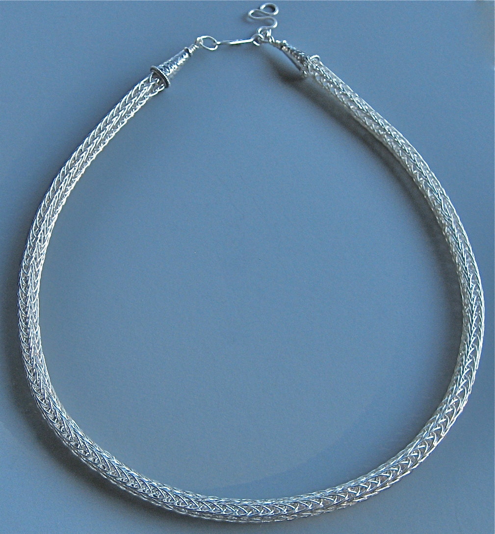 Viking Knit Necklace Non tarnish silver parawire and sterling silver