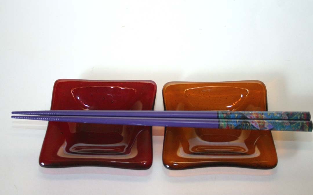Amber and Garnet Petite Fused Glass Dishes...Set of 2 - Littlehandstudios