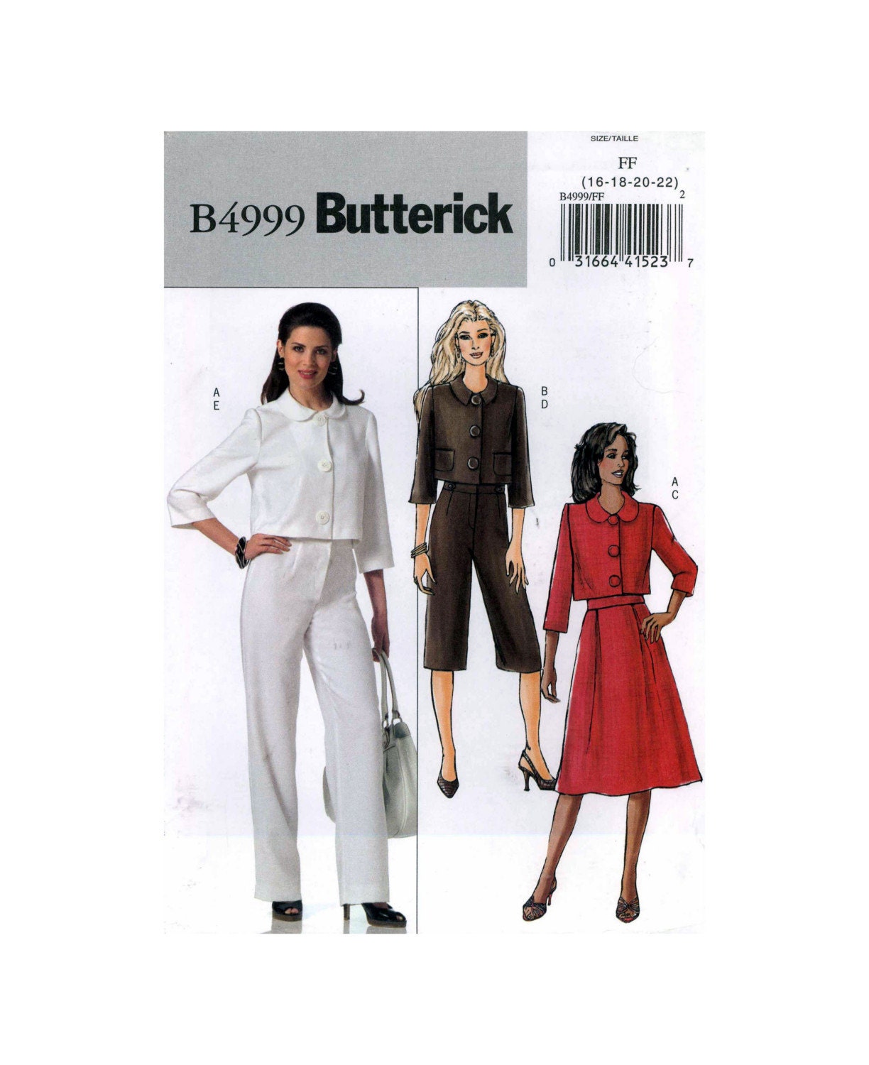 Jacket skirt pants sewing pattern Butterick B4999 Bust 38 to 44