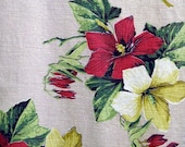 Vintage Hibiscus Flower Barkcloth Fabric Yardage 2 yards