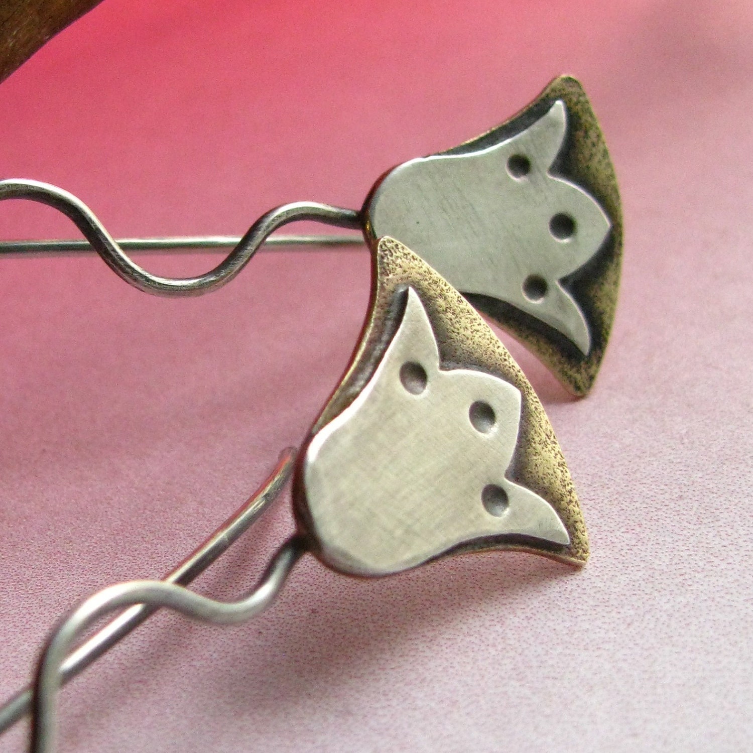 Stylized Egyptian Lotus Earrings - Bronze And Sterling Silver Mixed Metal Flower Earrings - Ethnic Artisan Metalwork  Jewelry