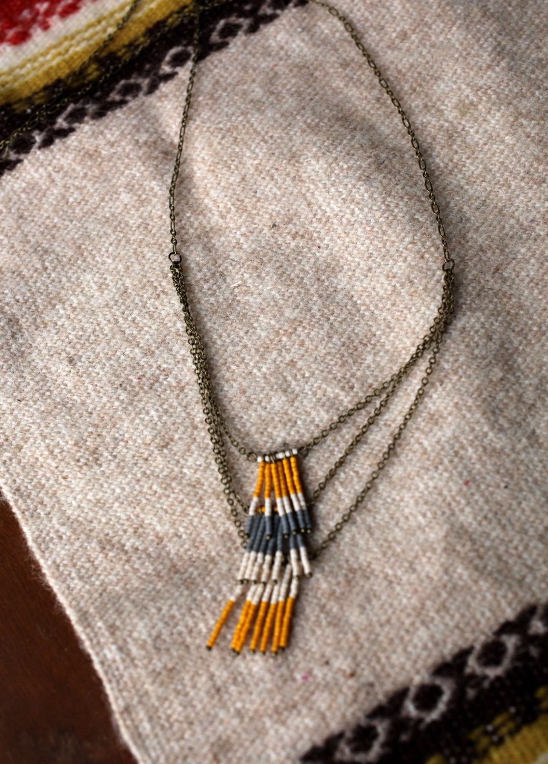 Tri level Beaded Necklace - Mustard