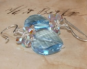 Swarovski Aquamarine Twist and Light Gray Opal 2x AB Crystal Sterling Silver Earrings