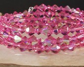 Multi Strand Bracelet,  Swarovski, Crystal,  Memory Wire, Rose, Pink, AB, Handmade Jewelry
