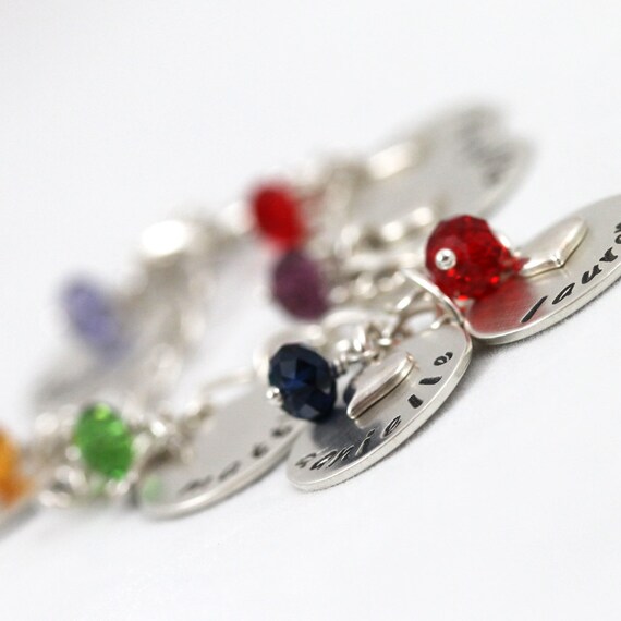 Buy birthstone jewelry for grandmothers - Personalized Grandmother Bracelet, 6 Names personalized bracelet, all sterling silver, birthstone jewelry, Mother's Day