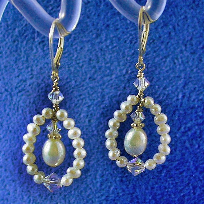 Teardrop Teardrop Freshwater Pearl and Swarovski Crystal Earrings