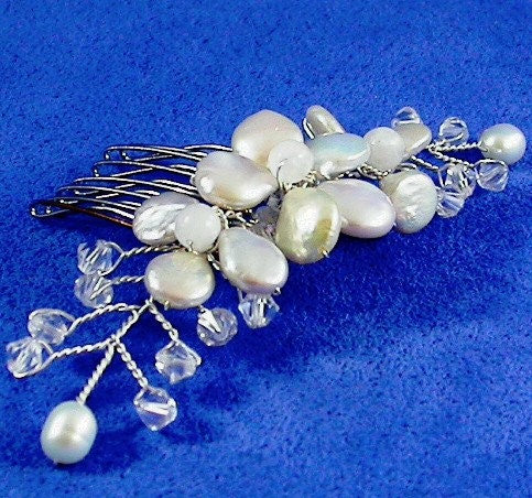 Headpiece Mini Tiara Comb Coin Pearl Blossom Mini Comb